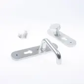 Nemef 3253 FP Rs Beslag kortschild afgerond | D kruk-knop | beslagset | geveerd | krukstift 8mm | F1 aluminium | PC55-PC55 | draairichting rechts - 9325306551