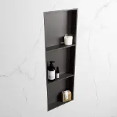 Mondiaz easy nis 89,5x29,5 cm in solid surface kleur darkgrey | darkgrey. 3 vakken geschikt voor in- of opbouw