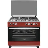 Wiggo WO-E905R - Gasfornuis - 5 Kookzones - 7 Ovenstanden - Wokbrander - Rood Rvs