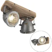 QAZQA Industriële slimme spot grijs met hout incl. 2 WiFi GU10 - Emado