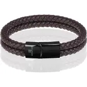 Memphis dubbele leren armband Donkerbruin Zwart-24cm