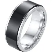 LGT JWLS RVS heren ring Spinner Zilver met Zwart-21mm
