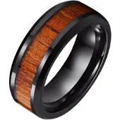 TJ Tom Jaxon Wolfraam heren ring Tom Jaxon zwart Glans Palissander Inlay-18mm