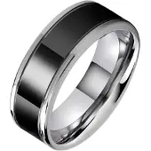 TJ Tom Jaxon Tom Jaxon heren ring Wolfraam Zwart Zilverkleurig Groef Glans-18mm