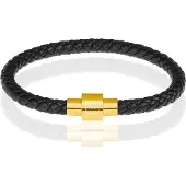 Memphis armband leer met edelstaal Zwart Goud-21cm