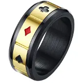 LGT JWLS Stalen mannen ring Lucky Cards Spinner Goud Zwart-19mm