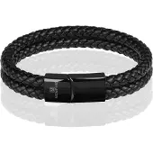 Memphis dubbele leren armband Zwart-18cm