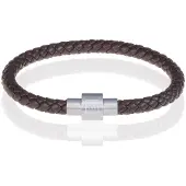 Memphis armband leer met edelstaal Donkerbruin Zilver-20cm