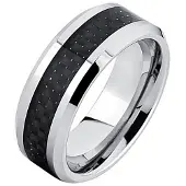 Mendes Wolfraam ring Carbon Fiber Zilver Zwart 8mm-21mm