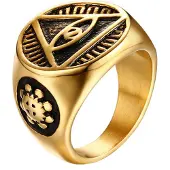 Mendes Edelstaal zegelring voor mannen Eye Of Providence Gold-21mm