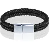 Memphis dubbele leren armband Zwart Zilver-23cm