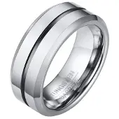 Mendes Wolfraam heren ring zilverkleurig met Zwarte streep-21mm