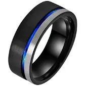 TJ Tom Jaxon Wolfraam heren ring Groef Zwart Zilverkleurig Blauw-22mm