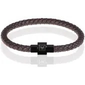 Memphis armband leer met edelstaal Donkerbruin Zwart-18cm
