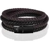 Memphis dubbele wrap armband Duo Leer Bruin Zwart-20cm