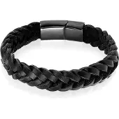 LGT JWLS Heren armband LGT Jewels Gevlochten Leer Edelstaal Zwart-23cm