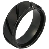 Mendes Wolfraam heren ring diagonale Groeven Zwart 8mm-19mm