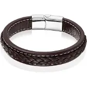 LGT JWLS LGT Jewels Heren Armband Bruin Leer Stitched Edelstaal Sluiting-21cm