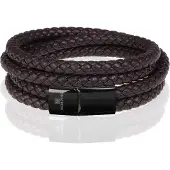Memphis dubbele wrap armband Leer Bruin Zwart-23cm