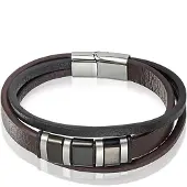 Mendes heren armband Multi Leer Edelstaal Bruin Zwart-22.5cm