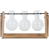 Esschert Design Stekset van hout 25 x 14 cm met 3 glazen vaasjes 11 x 6 cm - Vazen