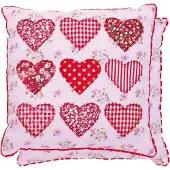 Clayre & Eef Sierkussen – Met Opgestikte Harten – 30 x 30 cm – Rood, Roze