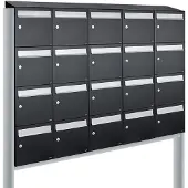 Allux Systeembrievenbus Flow Set 5-Breed, 4-Hoog Met Dak Op Statief Zwart