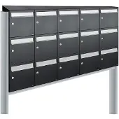 Allux Systeembrievenbus Flow Set 5-Breed, 3-Hoog Met Dak Op Statief Zwart