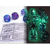 Chessex Nebula Nacht/blauw Luminary D6 16mm Dobbelsteen Set (12 stuks)