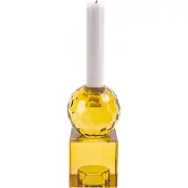 Present Time Crystal Art kandelaar - glas - 5,9x5,9x12,5cm - geel