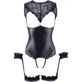 Cotelli Collection Body met Kousenband - Zwart