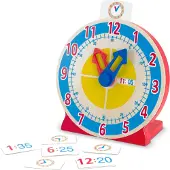 Melissa & Doug Draaiende en leerzame houten klok, blauw, rood, geel, papier, kunststof, hout, geschikt voor kinderen, jongens/meisjes, vanaf 2 jaar, tot 7 jaar