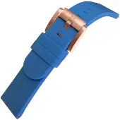 Marc Coblen Siliconen Rubber Horlogebandje 22mm geschikt voor Samsung Galaxy Watch / Gear S3 / Garmin Vivoactive / Huawei Watch GT - Blauw met Rosegouden Gesp