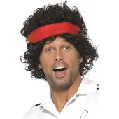 Smiffys John McEnroe pruik (zwart met rode haarband)