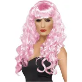 Smiffys Mooie roze pruik Siren met lang krullend haar