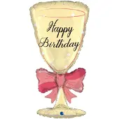 Ballongkungen AB Folieballon Glas Happy Birthday - Met rode strik - 90 cm