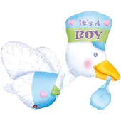 Amscan folieballon it's a boy ooievaar 81 x 35 cm blauw/wit