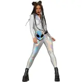 Smiffys - Miss Whiplash Mirror Holographic Kostuum - M - Wit