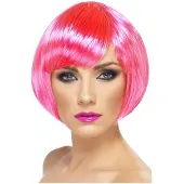 Smiffy Glamour pruik bobline neon roze