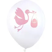 SANTEX - 8 roze latex babyborrel ballonnen 23 cm ooievaarsmotief