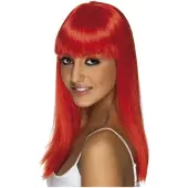 Smiffys Mooie neon rode pruik Glamourama steil lang haar