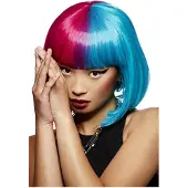 Smiffys Manic Panic Blue Valentine Glam Doll Pruik | Festival pruik (pink blauw)