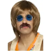 Smiffys Hippie verkleed set - pruik, snor en bril - heren - verkleedaccessoires - Carnaval