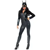 Leg avenue 3PC.Captivating Crime Fighter gewatteerde catsuit utility riemmasker KLEIN ZWART