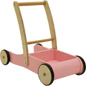 Bandits & Angels Houten Loopwagen Little Walker Retro Roze vanaf 1 Jaar voor Meisjes - 47 cm Hoge Duwstang - voor Binnen - met Laadbak voor Spullen - Loop Wagen voor Kinderen Hout
