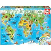 Educa Borras Educa - Puzzel - Wereldkaart met Dieren - 150 stukjes - Legpuzzel