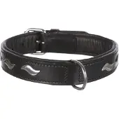 Trixie halsband hond active leer met golfjes zwart