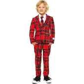 Opposuits geruit kostuum The Lumberjack rood Jongens Polyester Reverskraag - maat 98/104