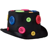 Funny fashion Verkleed hoge hoed / clownshoed voor volwassenen zwart met knopen - Verkleedhoofddeksels
