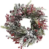 Everlands Kerstkrans krans rode bes l13b40h40 cm groen (groen)